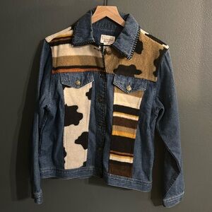 Denim and fleece patchwork jacket women’s small